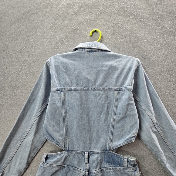 Zara Women Jumpsuit L Light Blue Denim Jeans Cut Out Long Sleeve NWT - Picture 11 of 12